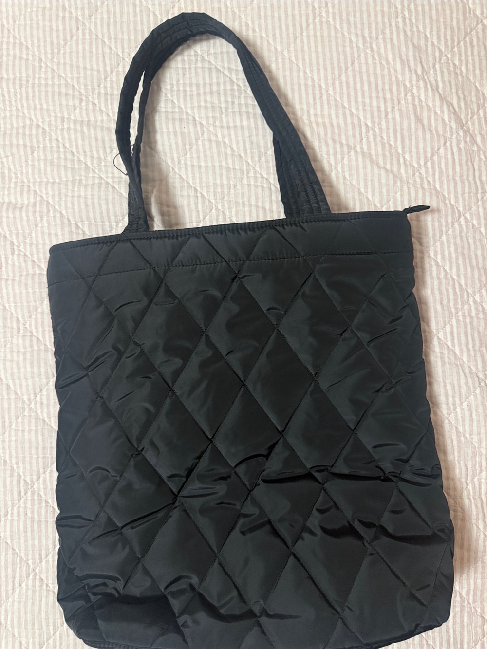 Black Quilted Tote Bag - Classic Nylon Shoulder Bag